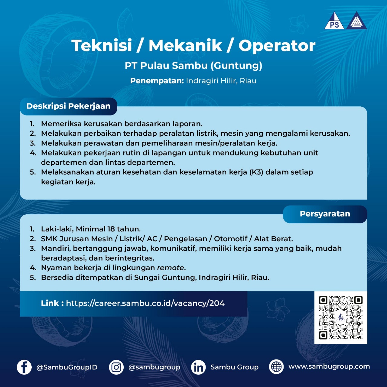 SMK Negeri 2 Tebing Tinggi - Lowongan Kerja PT Pulau Sambu (Guntung)